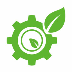 Green Technology Concept Gear and Leaf Integration for Sustainable Solutions and Eco Friendly Innovation in a Vector Design on White Background