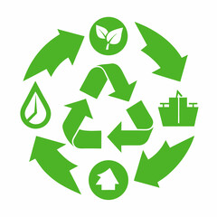 Fototapeta premium Recycle Symbol Composition Made of Green Energy Icons Representing Sustainability Renewable Resources and Environmental Awareness in a Circular Design