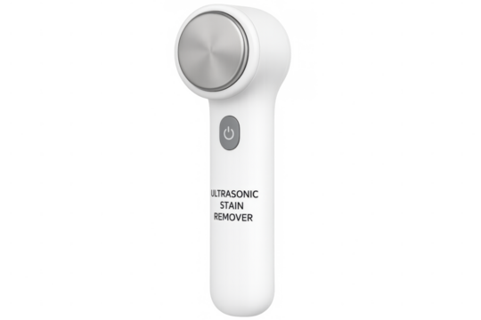 Ultrasonic stain remover device on transparent background