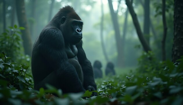 Gorilla Sitting in Forest