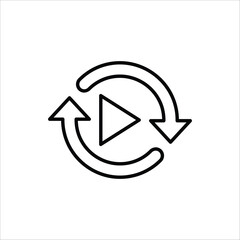 Replay icon. Replay video button symbol. Repeat icon. Replay video button icon Isolated on white background.