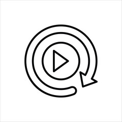 Replay icon. Replay video button symbol. Repeat icon. Replay video button icon Isolated on white background.