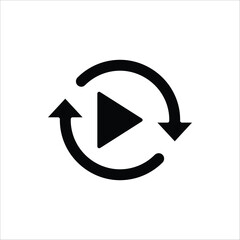 Replay icon. Replay video button symbol. Repeat icon. Replay video button icon Isolated on white background.