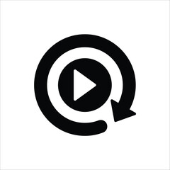 Replay icon. Replay video button symbol. Repeat icon. Replay video button icon Isolated on white background.
