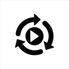 Replay icon. Replay video button symbol. Repeat icon. Replay video button icon Isolated on white background.