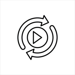 Replay icon. Replay video button symbol. Repeat icon. Replay video button icon Isolated on white background.