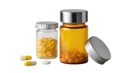 Medicine Bottles: An inviting photo presents an assortment of medical capsules and glass bottles, symbolizing health and well-being in the realm of modern healthcare