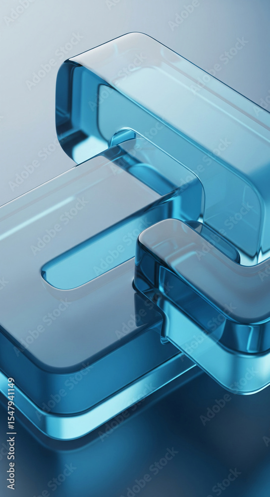 Poster abstract image of intersecting translucent blue glass blocks, creating a modern and sleek design sho