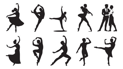 Black and White Line Art Silhouettes of Dancers Ballet Couples Ballroom Poses vector