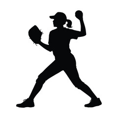 Silhouette of a female softball player throwing a ball