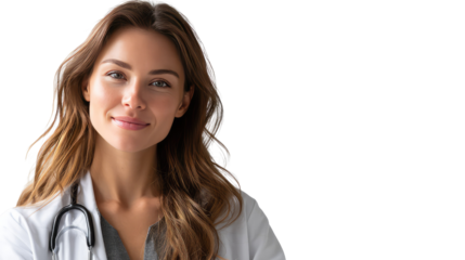 Confident Female Physician: A portrait of a professional, skilled, and confident female physician, radiating competence and compassion, ideal for medical and healthcare contexts.
