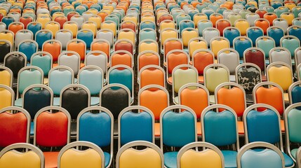 Naklejka premium Rows of colorful chairs ,coloré, chaise, musée, intérieur, provisoire, 