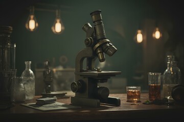 Close-up shot of microscope with metal lens at laboratory. microscope, lentille, m&eacute;tal, d&eacute;couverte, laboratoire, 