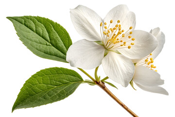 Obraz premium White cherry blossom flower blooming in spring close-up on white background.