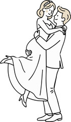 Wedding couple dancing playful bride groom first dance celebration love illustration vector