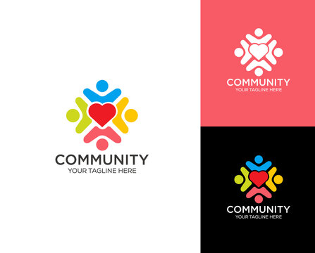 Community unity people team work logo design concept