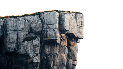 High and steep rock cliffs above transparent. PNG