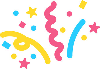 별과 리본이 함께 터지는 축하 효과 일러스트