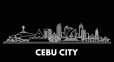 Cebu City Skyline Outline with Philippines, and Black.