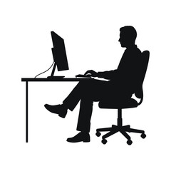 Silhouette of man working at desk office illustration