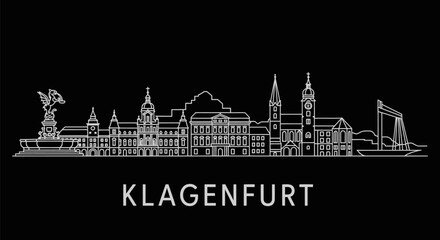 Fototapeta premium Klagenfurt Austria Skyline with Minimalist Line Art.