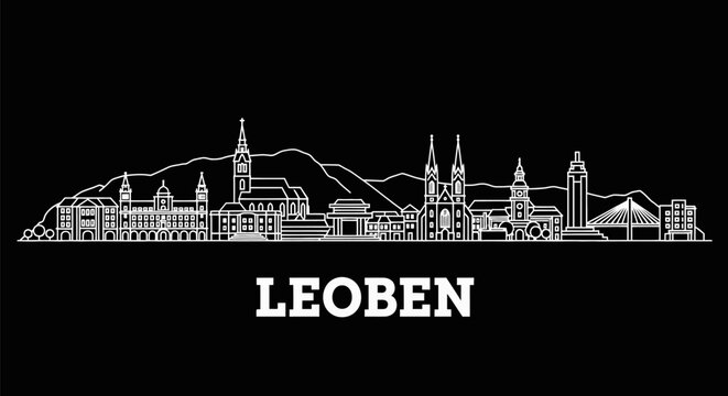 Leoben Skyline Vector with Austria, Cityscape, and Black.