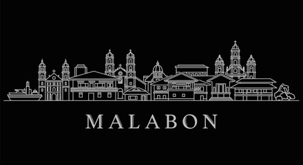 Malabon Philippines skyline with outline, and black.