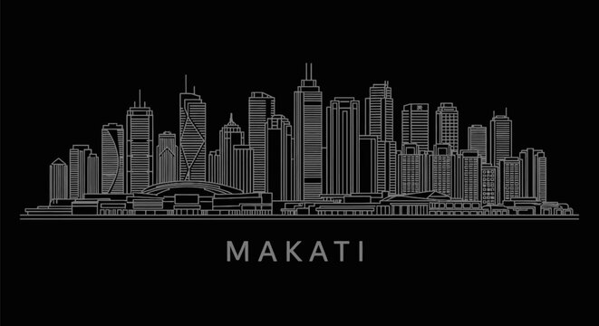 Makati Skyline Minimal Cityscape with Line Art.