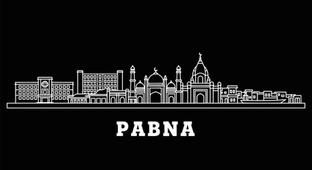 Fototapeta premium Pabna City Skyline Landmark with Bangladesh Line Art.