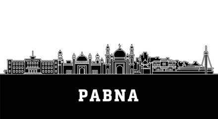 Pabna with Bangladesh Skyline Black Silhouette.