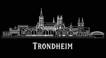 Fototapeta premium Trondheim with Norway Skyline Vector Outline.