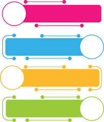 Obraz premium Colorful infographic template with four horizontal banners, circular space for text, and connecting dots for modern presentation