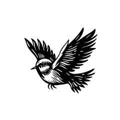 An Elegant Flying Bird Illustration created in striking Black and White colors and tones