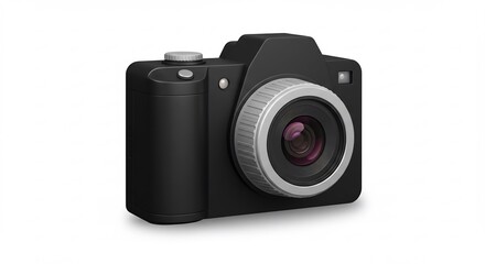 Black Digital Camera with Grey Lens on White Background