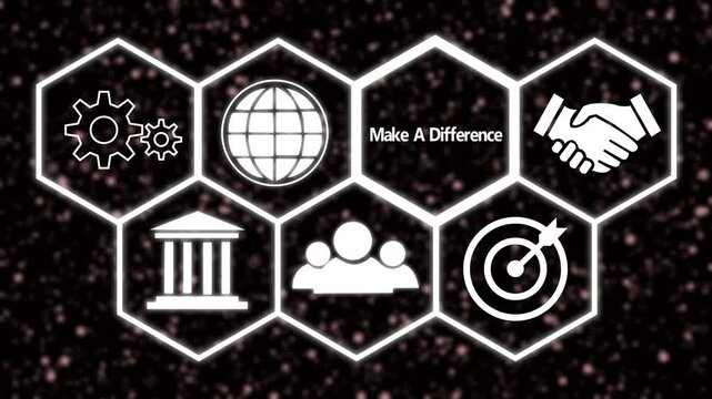 A Make A Difference concept button on a futuristic .Abstract seamless animation of mesh glowing dots digital luxurious wave particles flows background. Motion of digital data flow