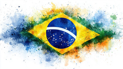 Brazil Independence Day. Vibrant brazilian flag with watercolor splashes for national celebration design
