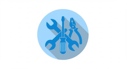 Blue Tools Icon on Light Blue Circle Background