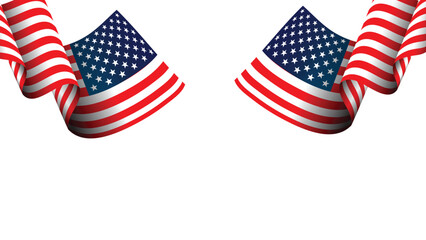 Obraz premium Two American flags waving elegantly, creating a patriotic border, perfect for Independence Day or Memorial Day designs.