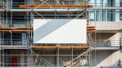 Construction site with blank construction fence billboard