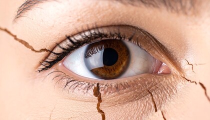 Brown Eye Emerging from Cracked Skin Texture Close-Up