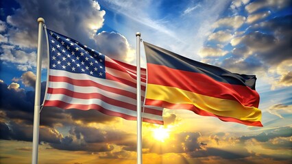 american flag on blue sky background