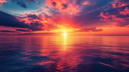 Fototapeta premium Breathtaking Sunset Over Calm Ocean Waters with Vibrant Colors