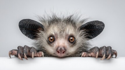 Obraz premium Close-up of a baby aye-aye peering over a surface