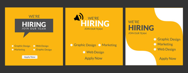 We are hiring job vacancy social media post banner design template with red color. We are hiring job vacancy square web banner design. Employee vacancy announcement. Illustration  We are hiring job va