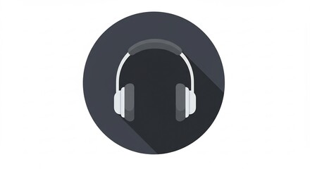 Grey and White Headphones Icon on Dark Grey Circle