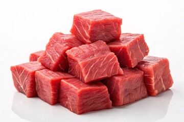 Raw Beef Cubes Pile | Fresh Meat Protein for Culinary Recipes, Butchery Marketing, and Food Industry Content