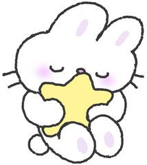 별을 안고 자는 토끼 캐릭터 일러스트