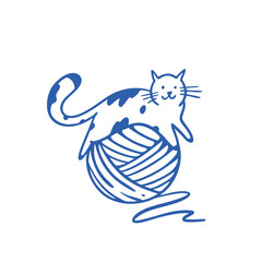 A Playful Cat with a Yarn Ball Adorable Illustration of a Cute Feline Character
