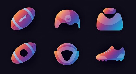 Pixel Art American Football Icons Gradient Colors