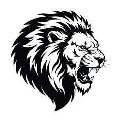 Roaring Lion Head in Black and White – Bold Wild Animal Vector Illustration